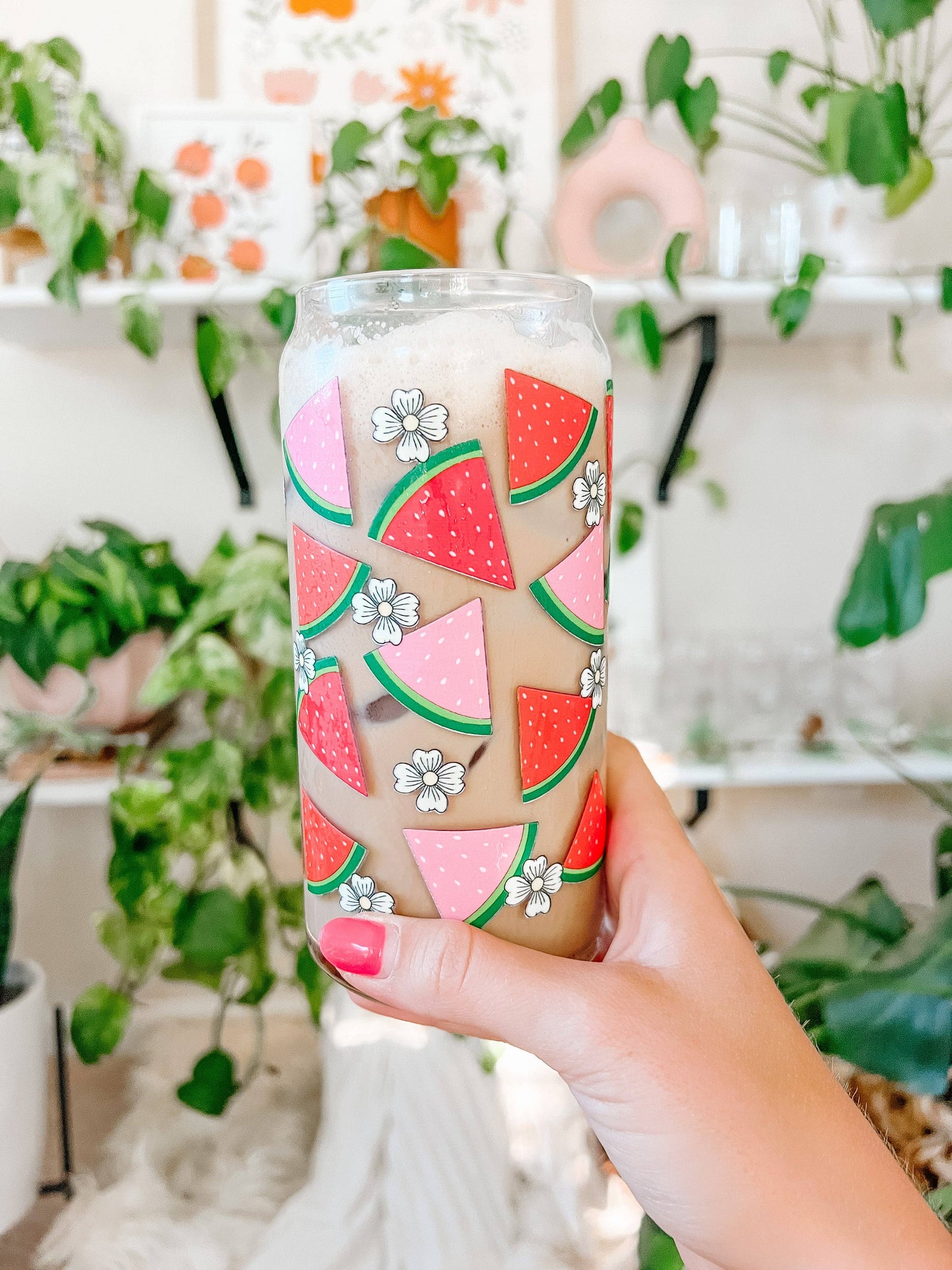 20oz Watermelon Iced Coffee Beer Can Glass